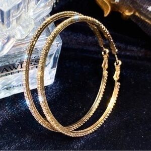 18k Yellow Gold CZ Pave Stone Large Hoops Hoop Earrings